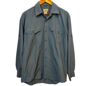 LL Bean Utility Long Sleeve Blue Mesh Lined Fishing Outdoor Shirt Mens Medium